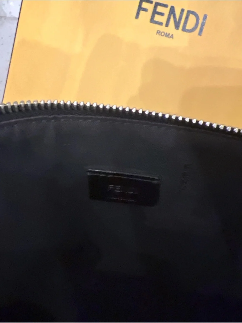 Fendi Monster Black Leather Clutch with Yellow Eye Appliqués